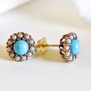 Antique Cluster Turquoise & Pearl Earrings