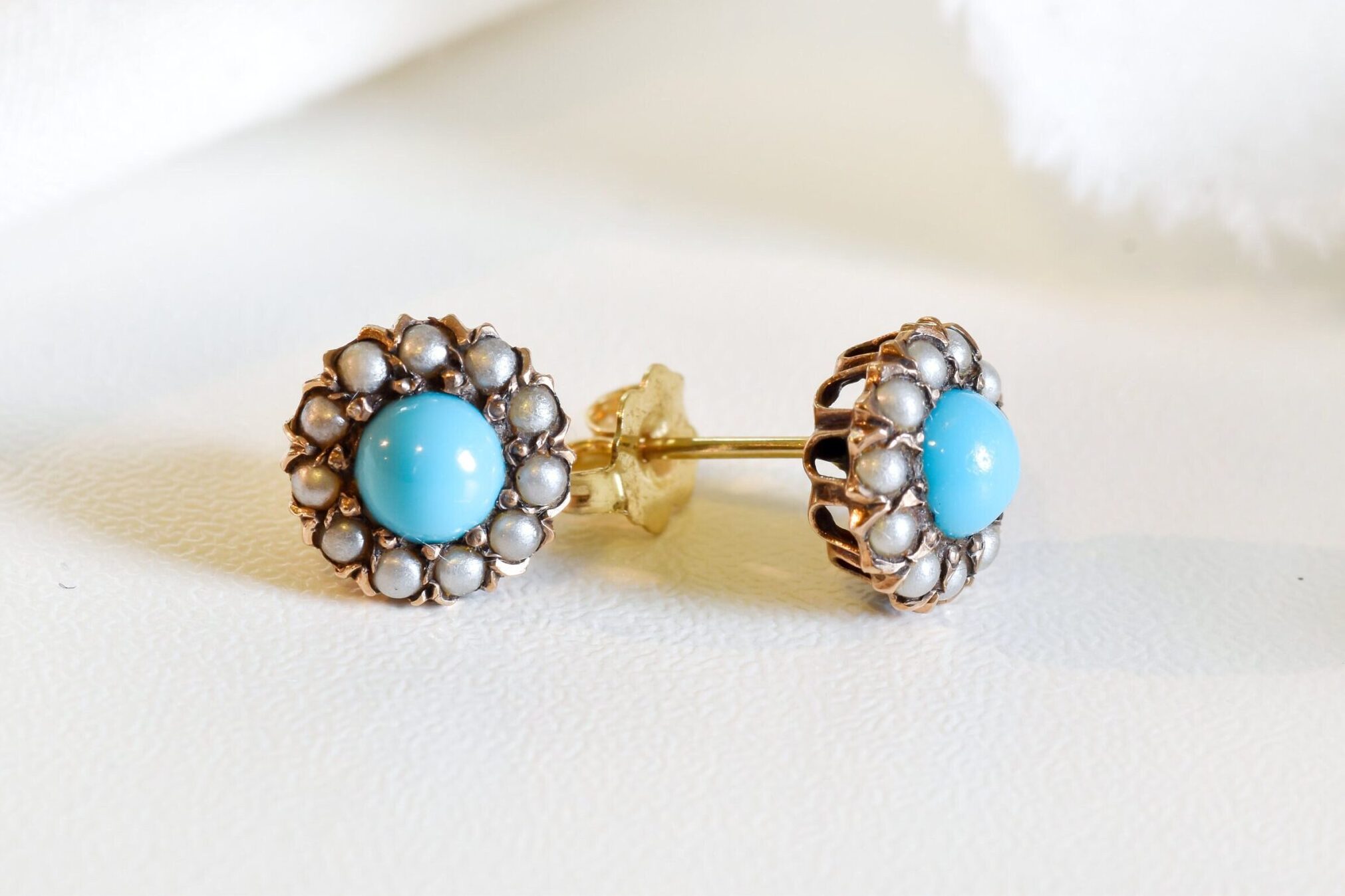 Antique Cluster Turquoise & Pearl Earrings