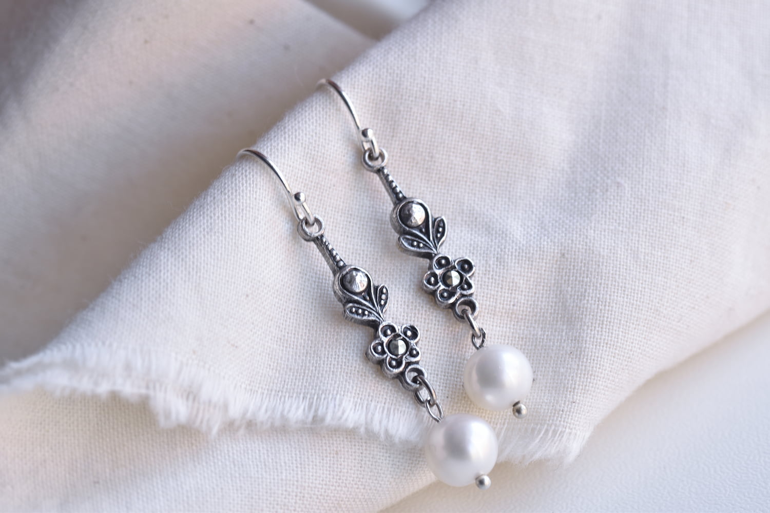 Antique Marcasite and Pearl Earrings