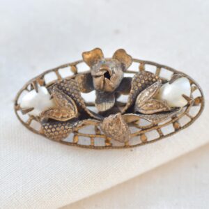 Antique Victorian Filigree Flower Pearl Brooch
