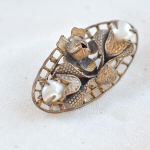 Antique Victorian Filigree Flower Pearl Brooch
