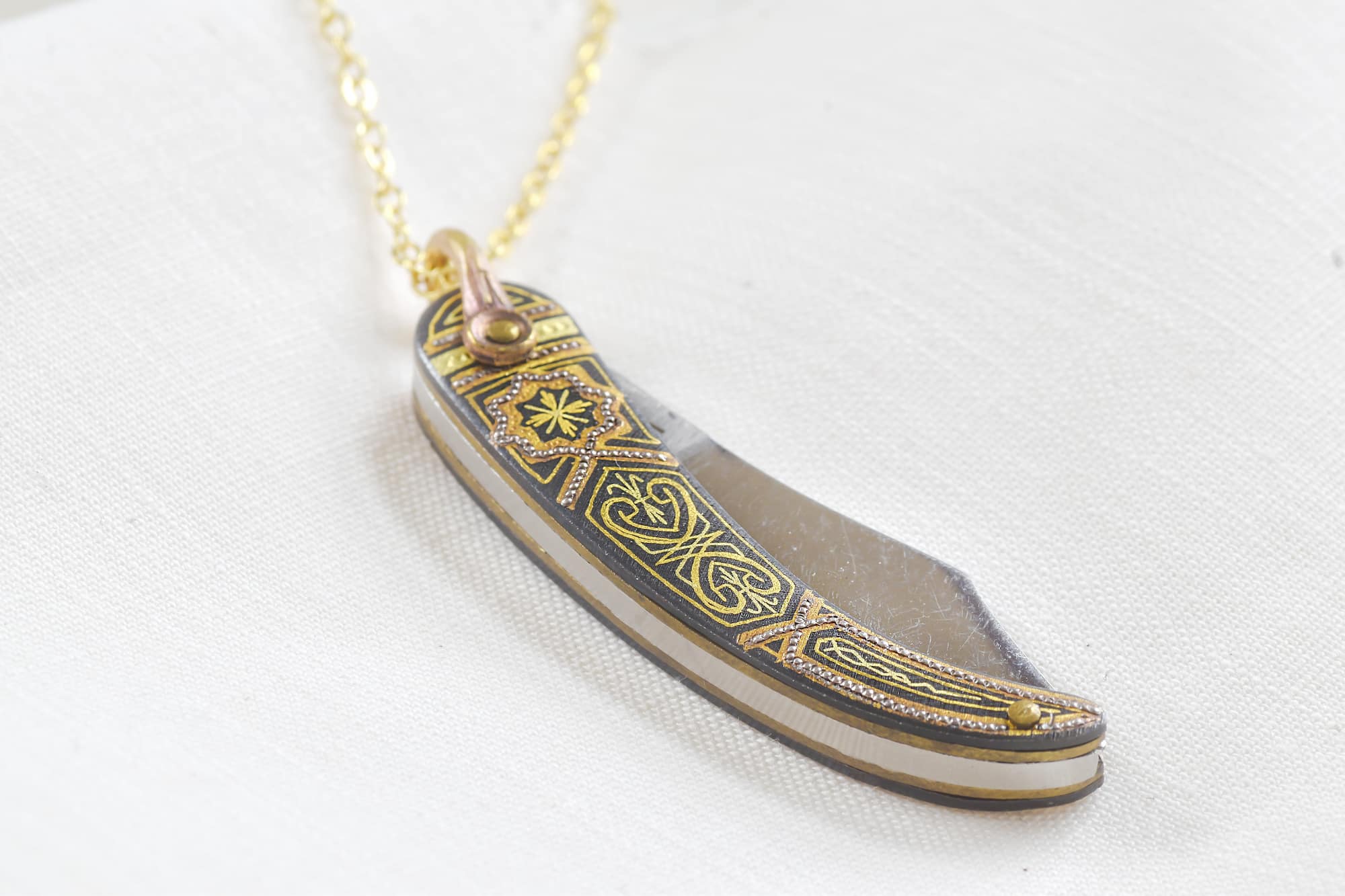 Antique Damascene Pocket Knife Pendant