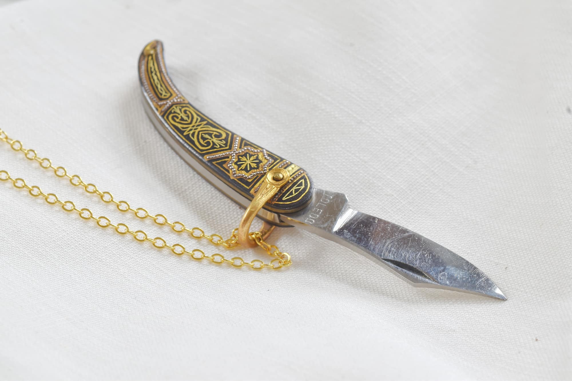 Antique Damascene Pocket Knife Pendant - Image 2